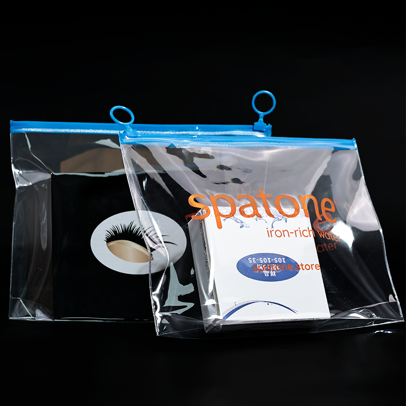 Blue transparent PVC zipper bag