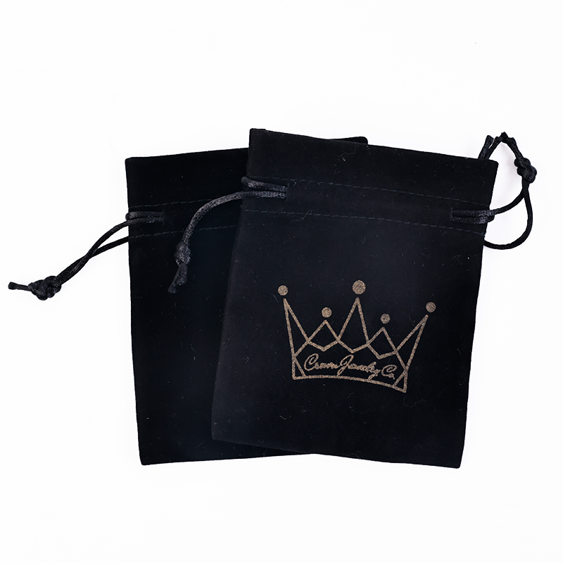 Black small size pattern gold foil velvet drawstring bag 8.19