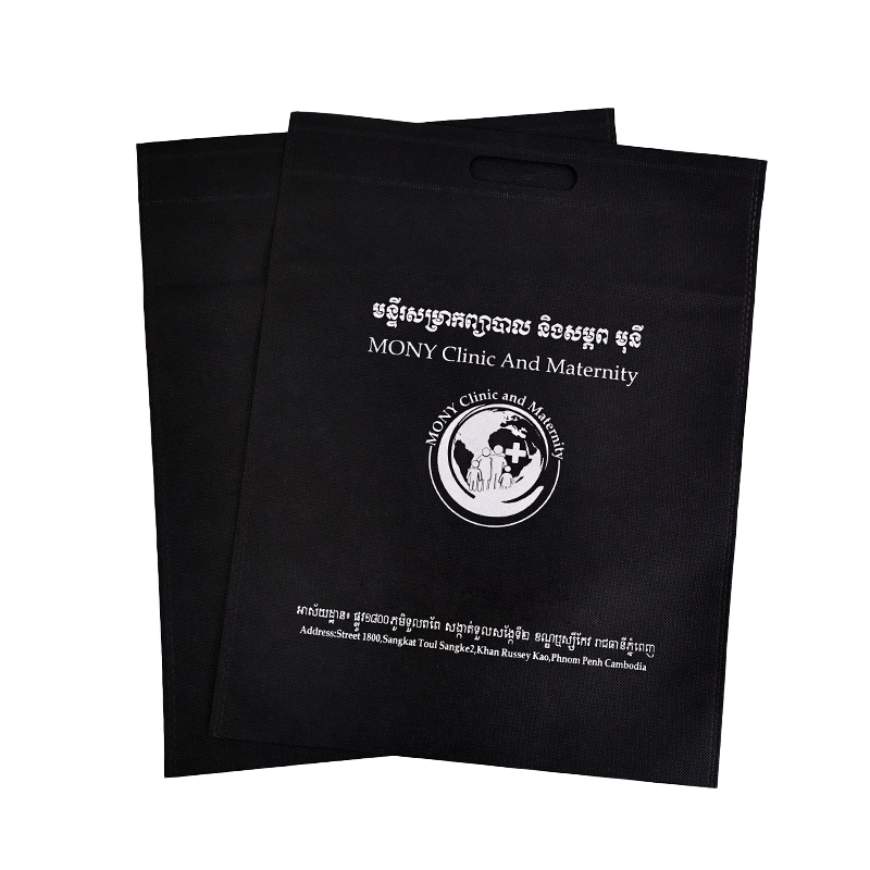 Black non-woven four-finger flat tote bag 8.5