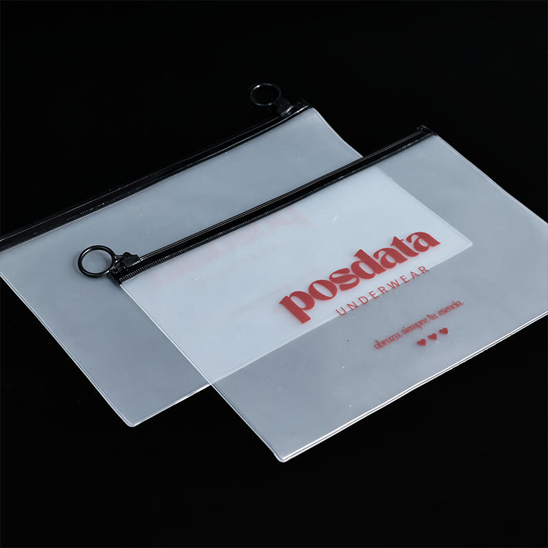 Black ring transparent frosted PVC zipper bag