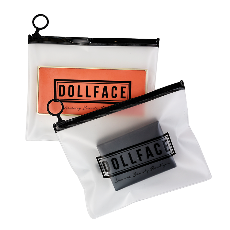 Black pull ring transparent frosted zipper bag