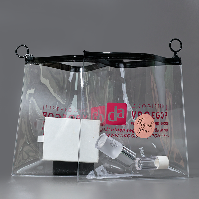 Transparent PVC pink zipper bag
