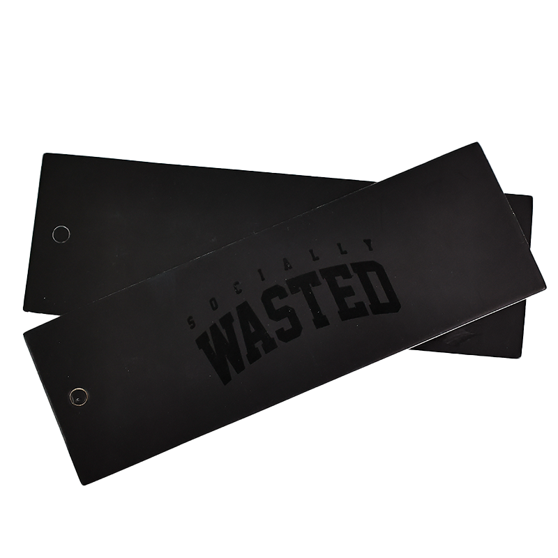 Black long UV printed hangtag 2.22