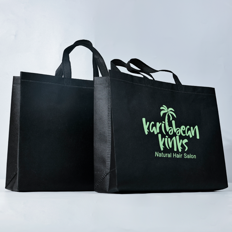 Black non-woven green printed tote bag 4.9