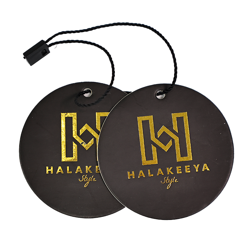 Black round pattern gold stamped hangtag 2.22