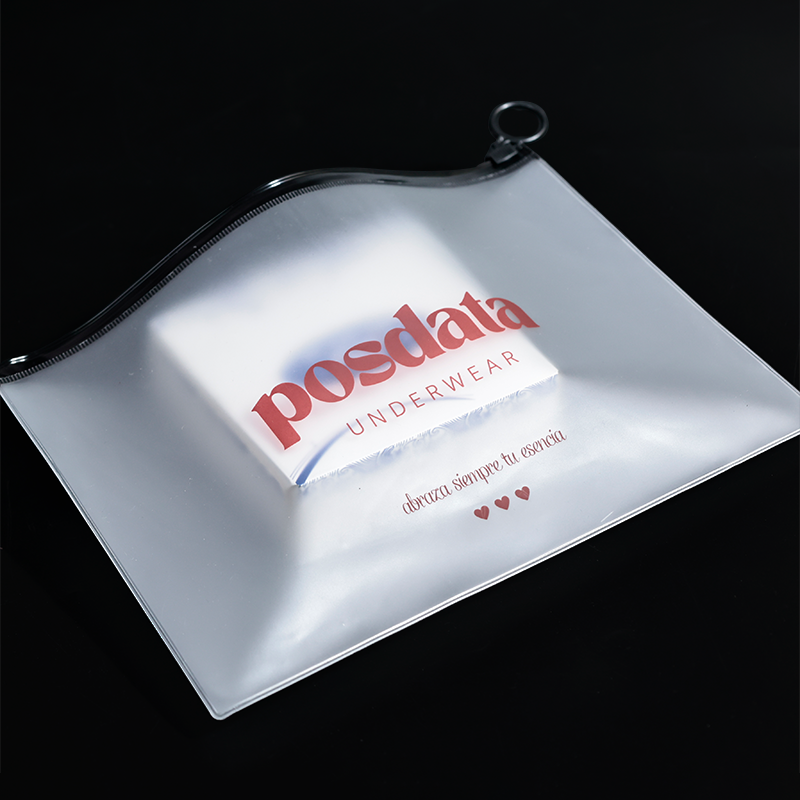 Black ring transparent frosted PVC zipper bag