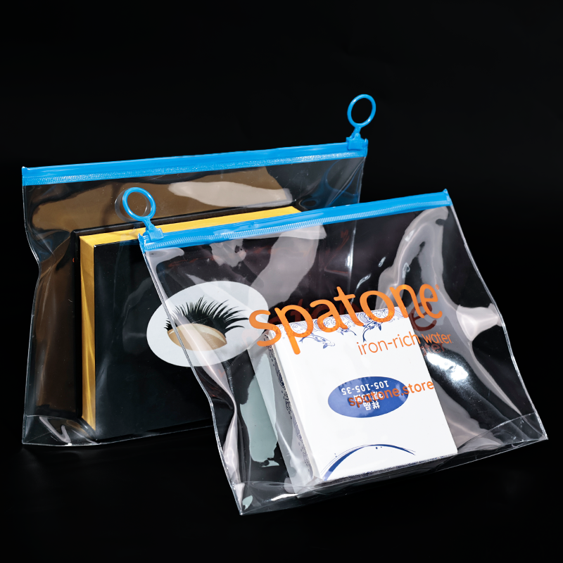 Blue transparent PVC zipper bag