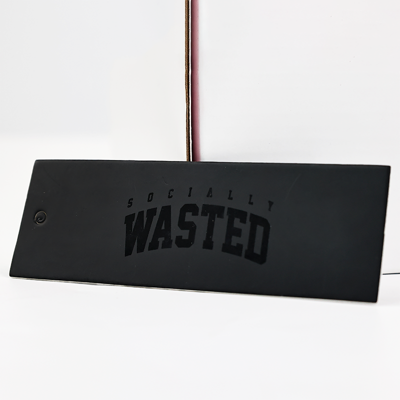 Black long UV printed hangtag 2.22