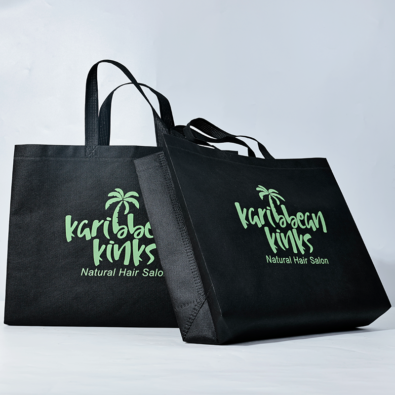 Black non-woven green printed tote bag 4.9