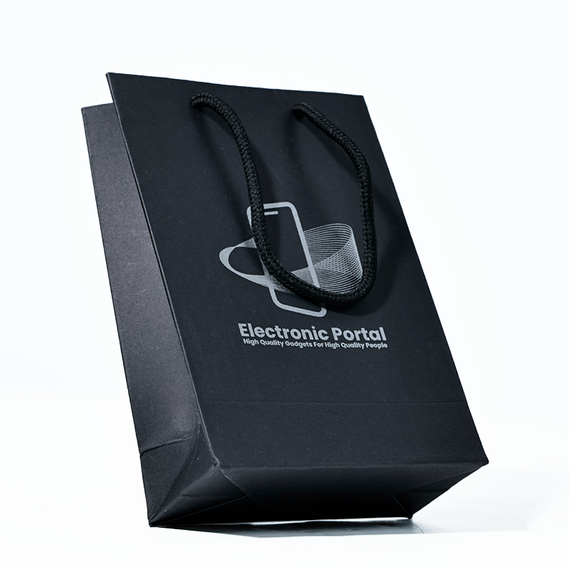 Black pattern silver printed paper bag