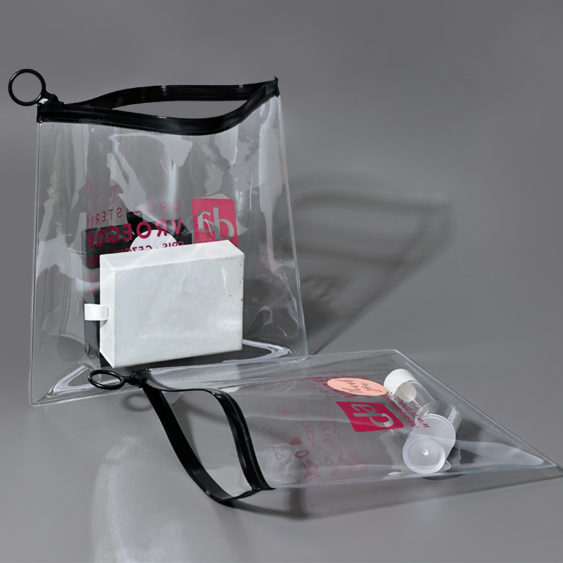 Transparent PVC pink zipper bag