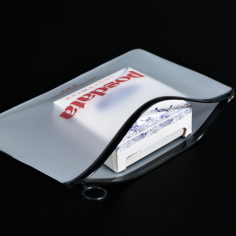 Black ring transparent frosted PVC zipper bag