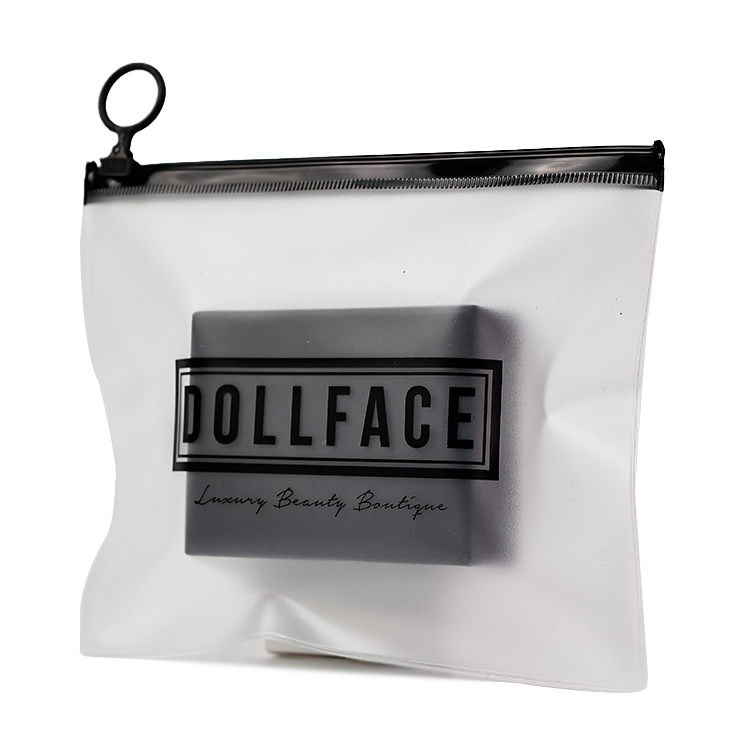 Black pull ring transparent frosted zipper bag