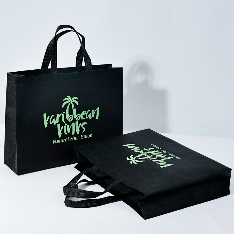 Black non-woven green printed tote bag 4.9