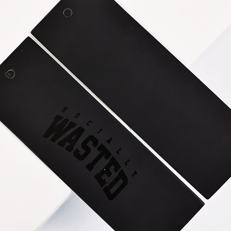 Black long UV printed hangtag 2.22