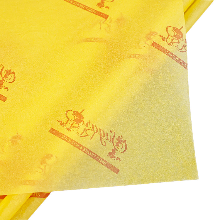 Yellow wrapping paper with red pattern printing