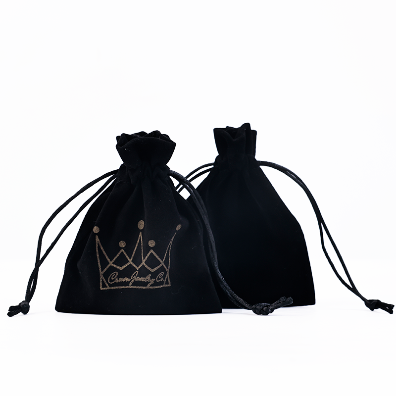 Black small size pattern gold foil velvet drawstring bag 8.19