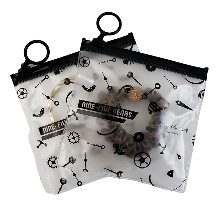 Black pull ring pattern single side full print frosted zipper bag