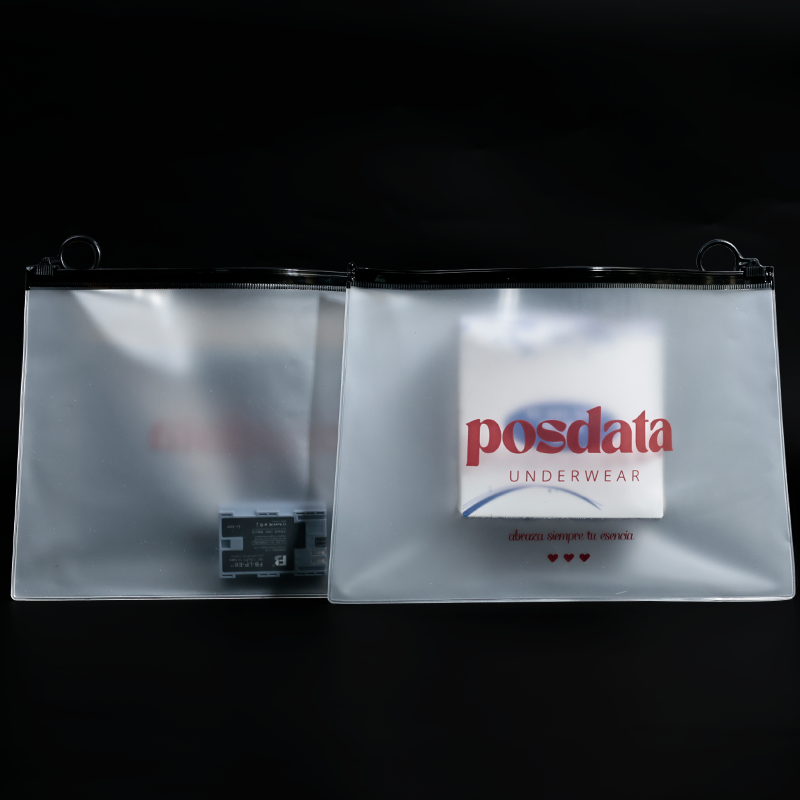 Black ring transparent frosted PVC zipper bag