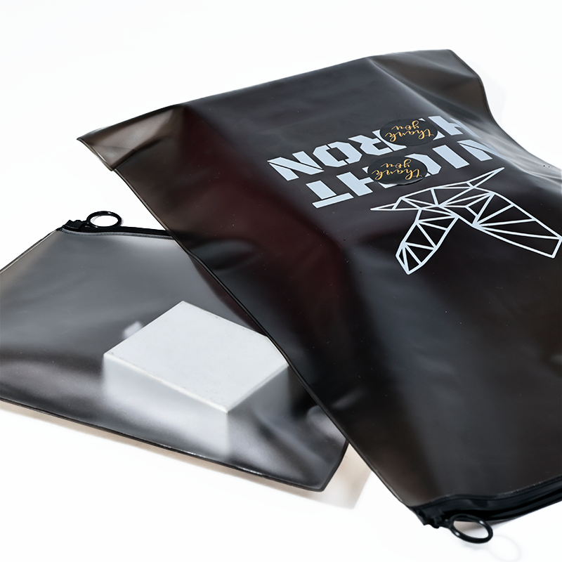 Black PVC frosted zipper bag in various sizes