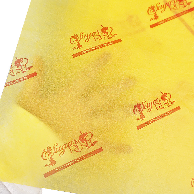 Yellow wrapping paper with red pattern printing