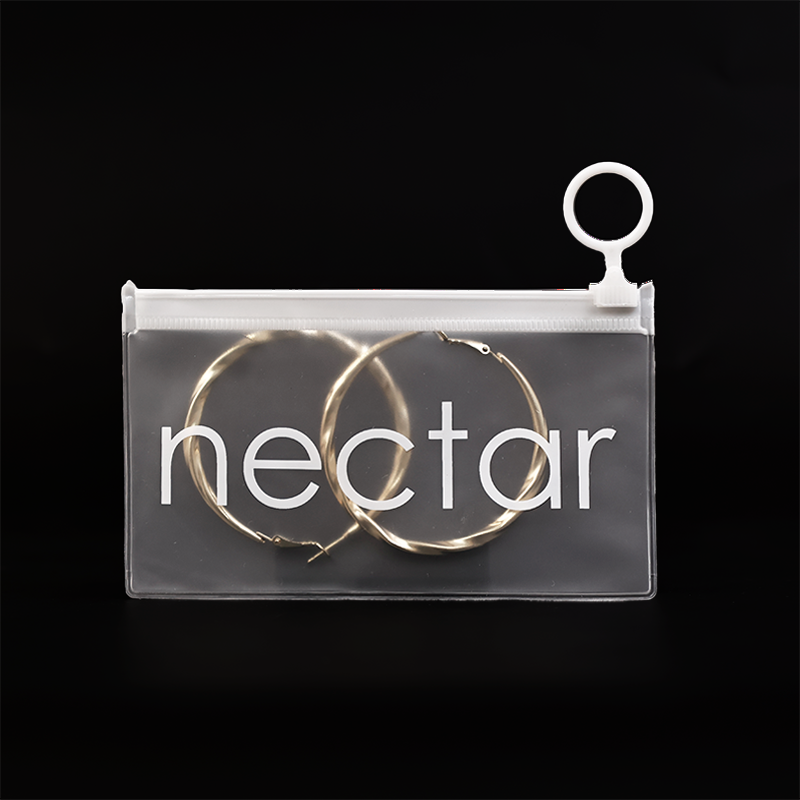 Long transparent frosted white ring zipper bag
