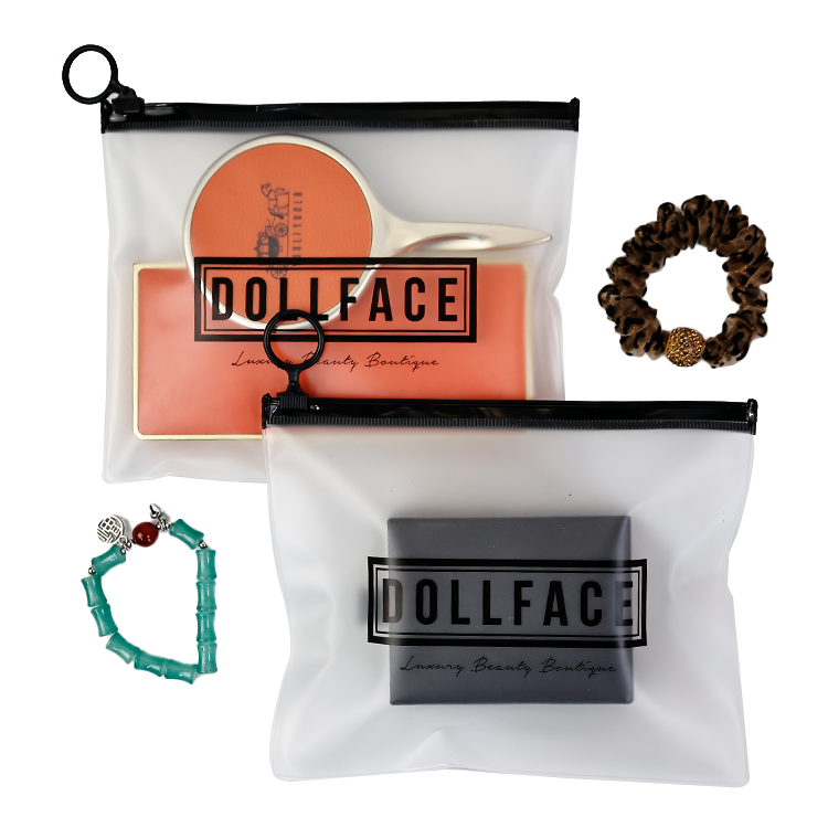 Black pull ring transparent frosted zipper bag