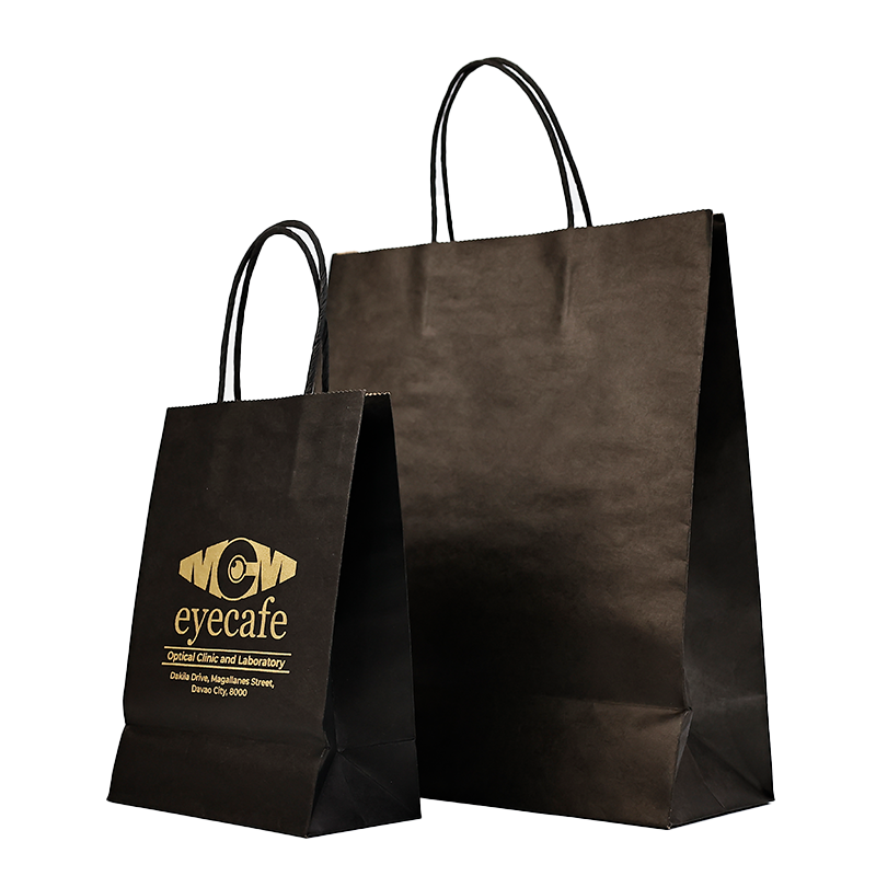 Black all over print brown kraft paper tote bag