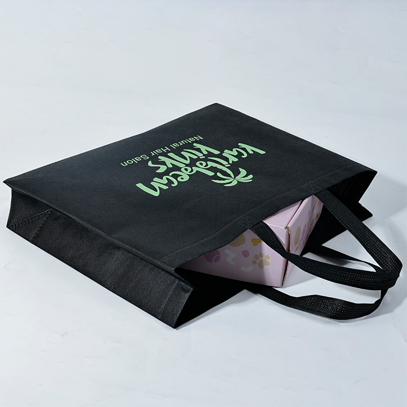 Black non-woven green printed tote bag 4.9
