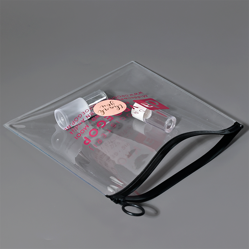 Transparent PVC pink zipper bag