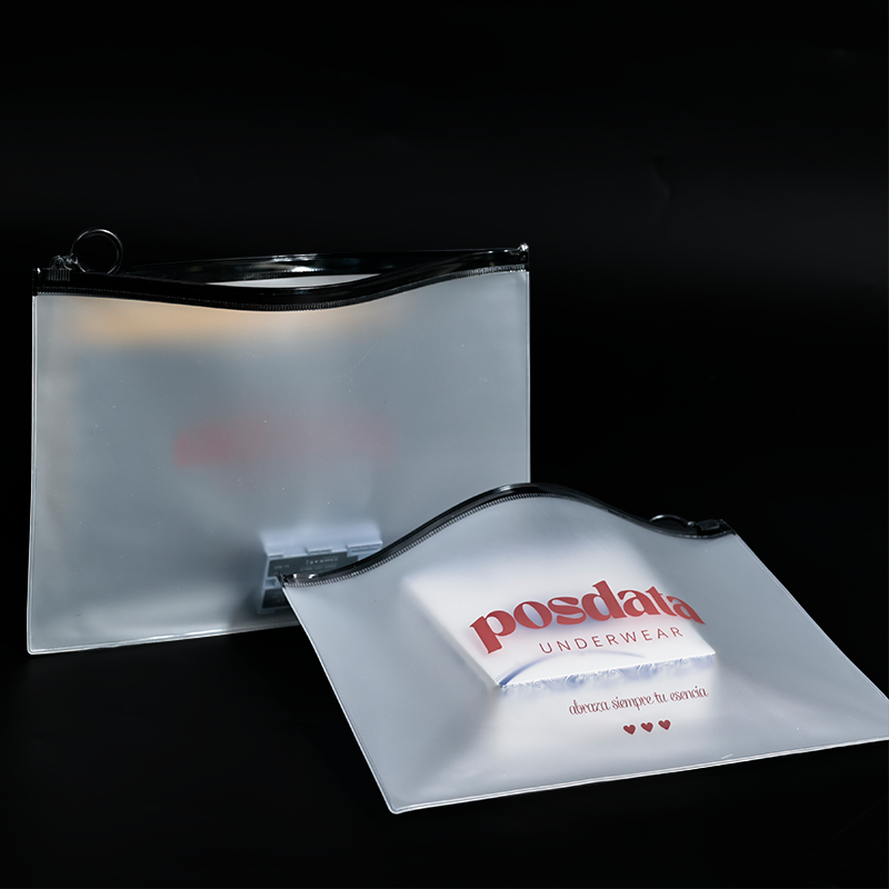 Black ring transparent frosted PVC zipper bag
