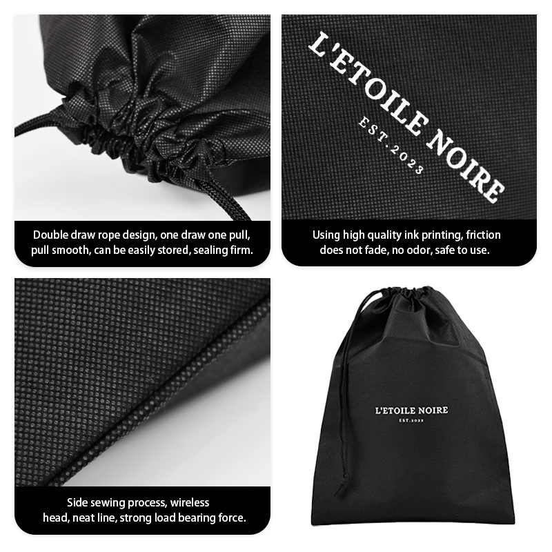 Black non-woven drawstring bag 7.18