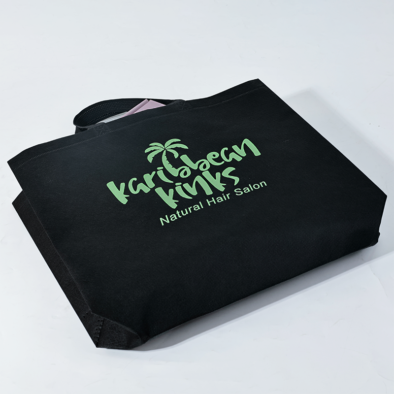 Black non-woven green printed tote bag 4.9