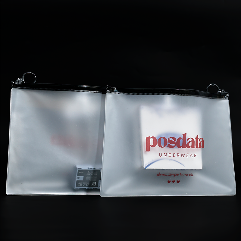 Black ring transparent frosted PVC zipper bag