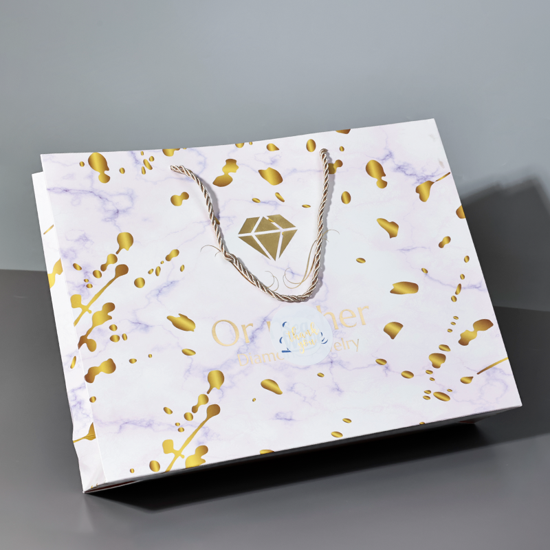 Marble pattern all over print gold stamped tote bag