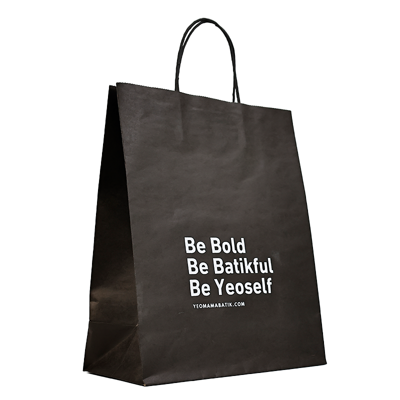 Black all over print brown kraft paper tote bag