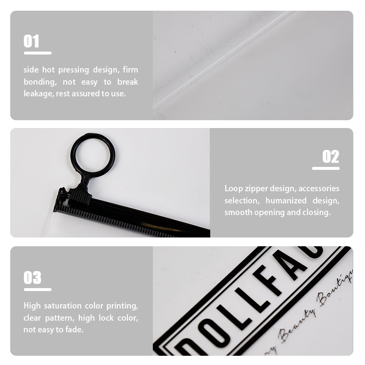 Black pull ring transparent frosted zipper bag