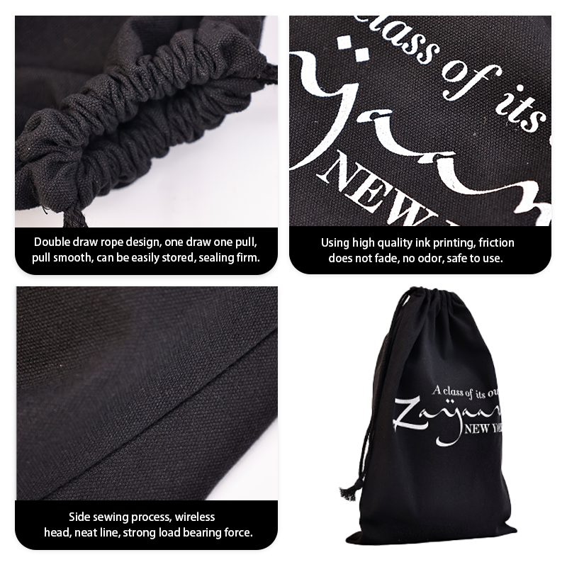 Black cotton drawstring bag 7.17