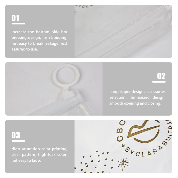 White pull ring transparent zipper bag