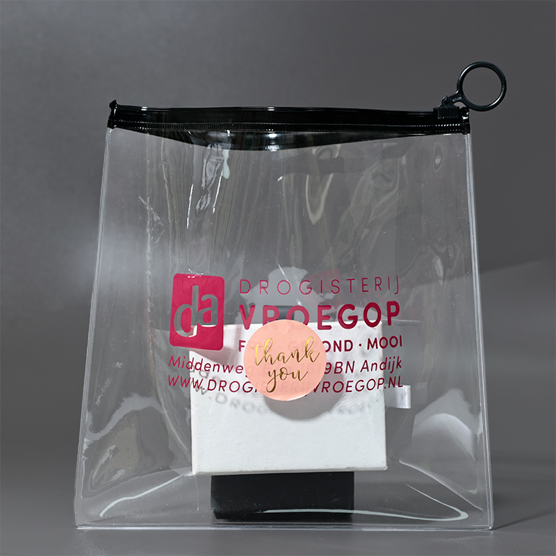 Transparent PVC pink zipper bag