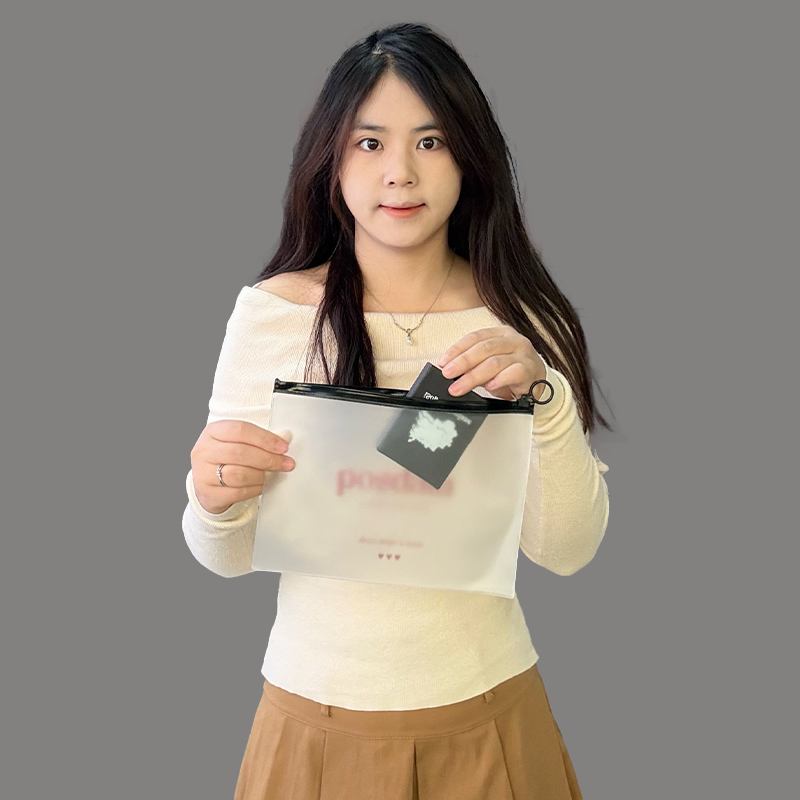 Black ring transparent frosted PVC zipper bag