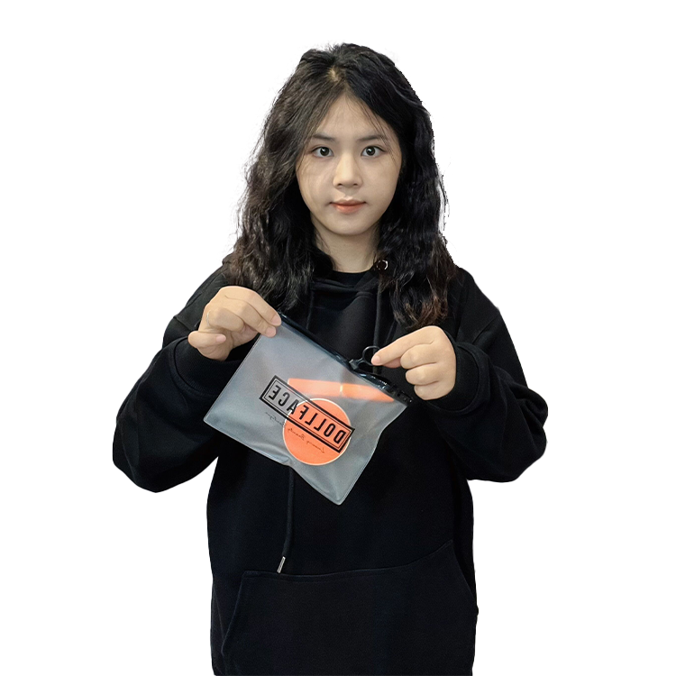 Black pull ring transparent frosted zipper bag