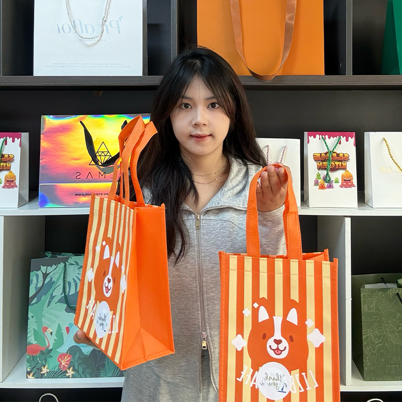Orange full print non-woven tote bag