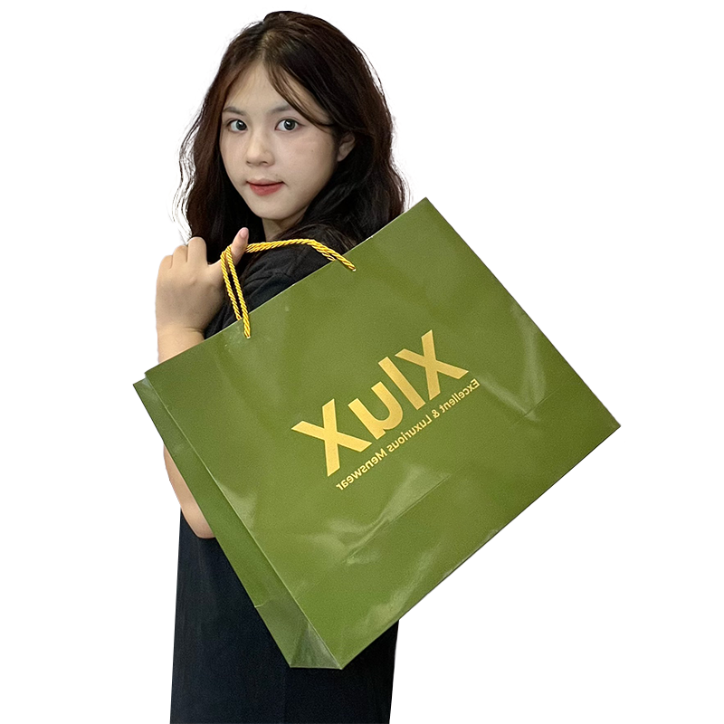 Green gold printed white card tote bag