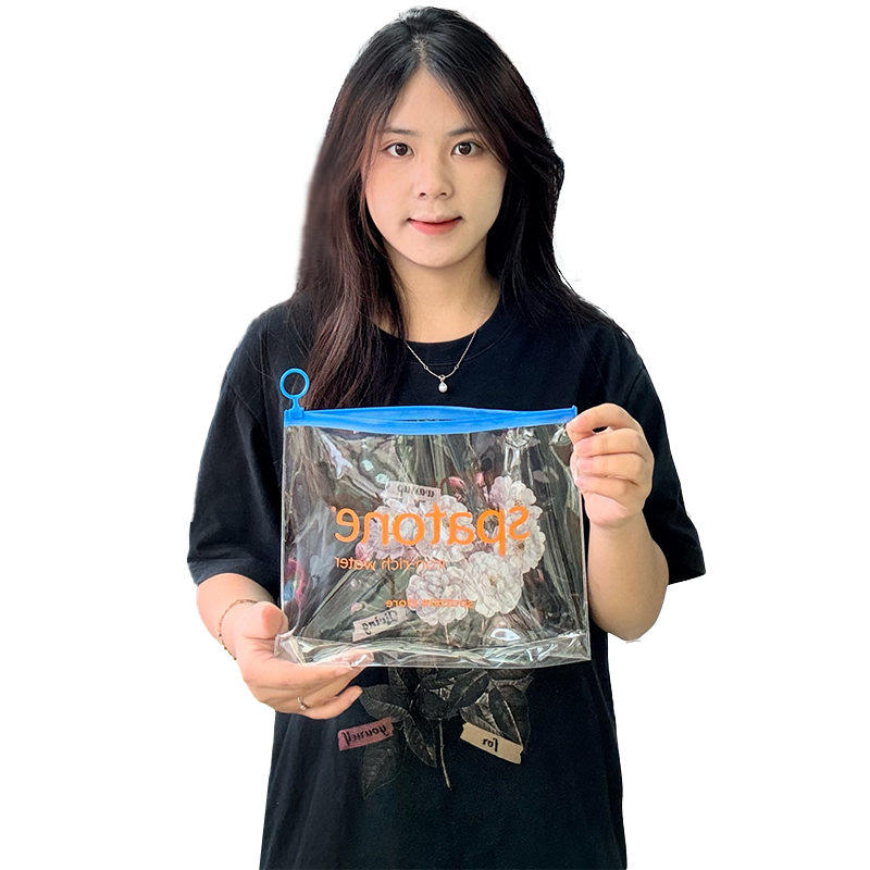 Blue transparent PVC zipper bag