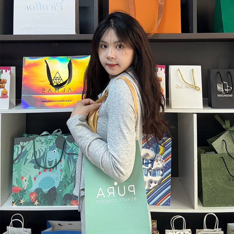 Green full-printed extended paper bag