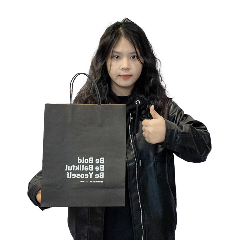 Black all over print brown kraft paper tote bag