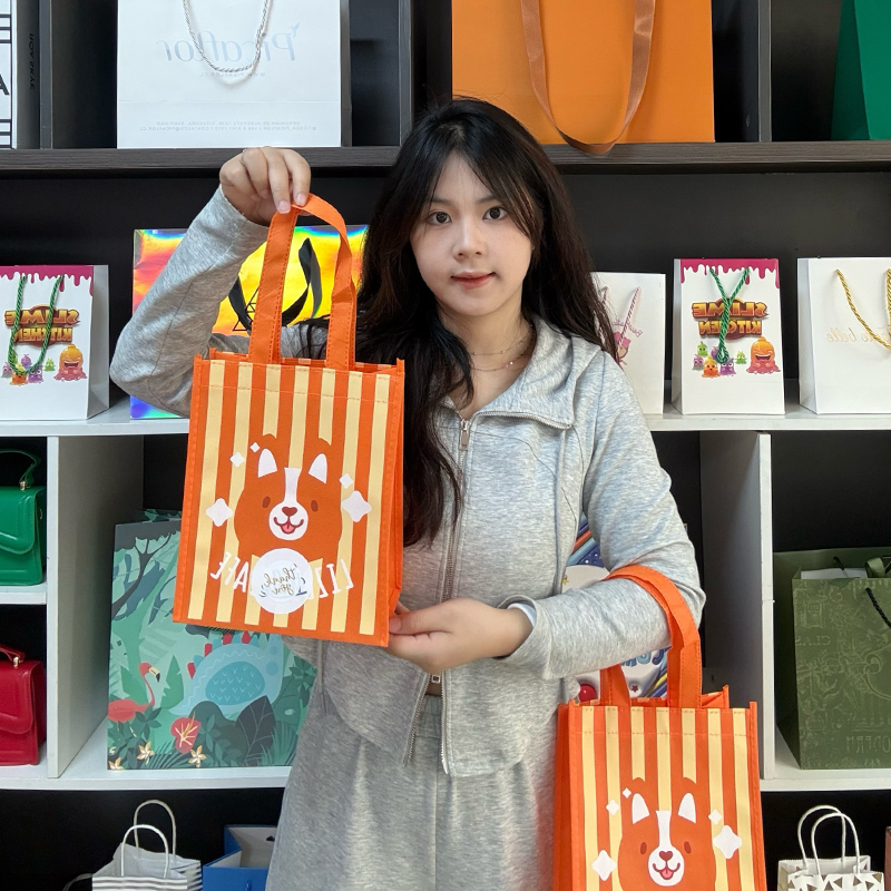 Orange full print non-woven tote bag