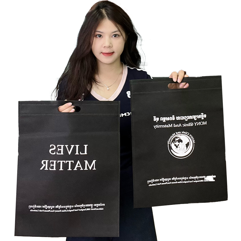 Black non-woven four-finger flat tote bag 8.5