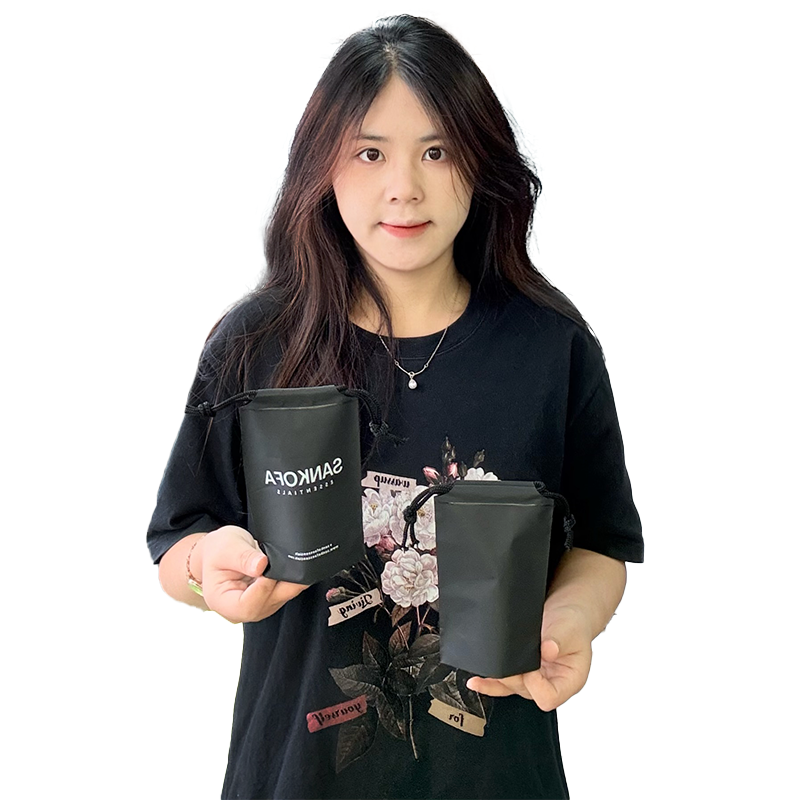 Black small size bottom drawstring bag 12.17
